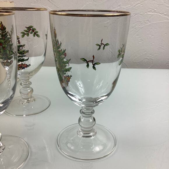 Spode Christmas tree pedestal Goblets set of 4 old stock NEW - Picture 4 of 12